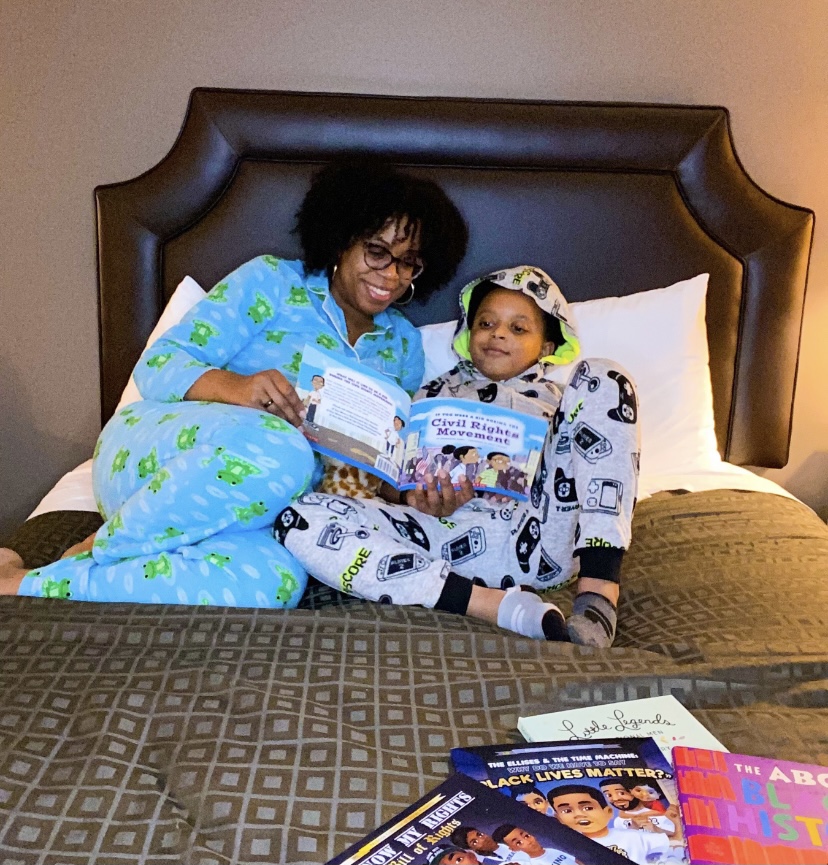 mommy son reading time